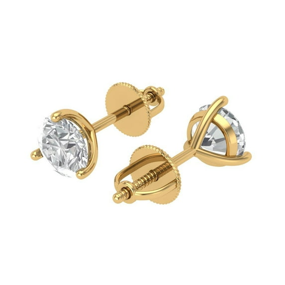 1.5 Ct Round Cut Studs White Sapphire 18K Yellow Solid Solid Gold Everyday Dainty Earrings Screw Back