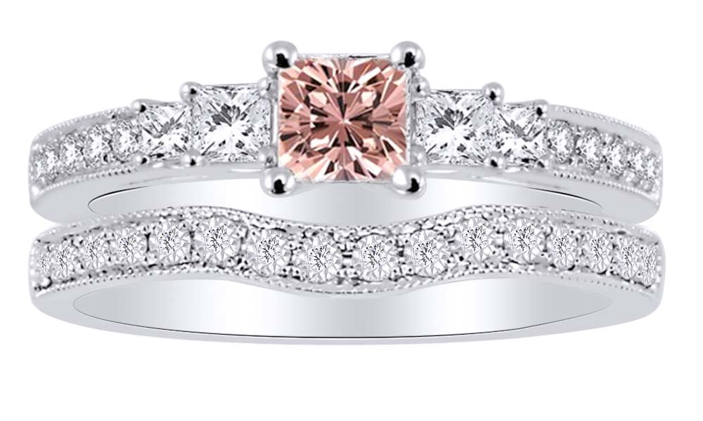 AFFY 1.5 Ct Simulated Morganite & White Natural Diamond Engagement ...