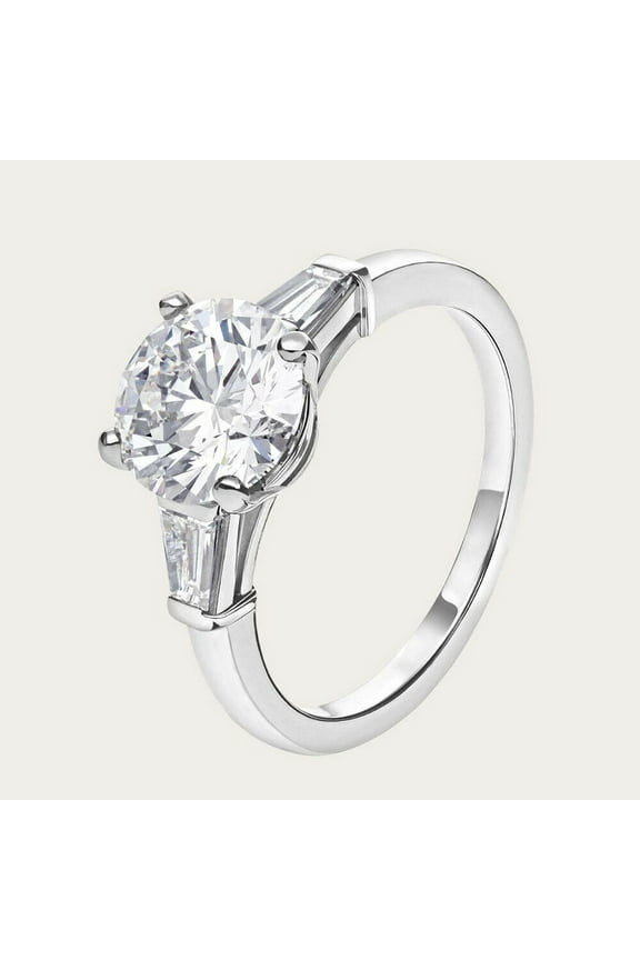 1.5 Cts Round Cut and Taper Shape Side Stones Moissanite Diamond Engagement Ring, Solid Gold Bridal Ring, Promise Ring, Anniversary Ring