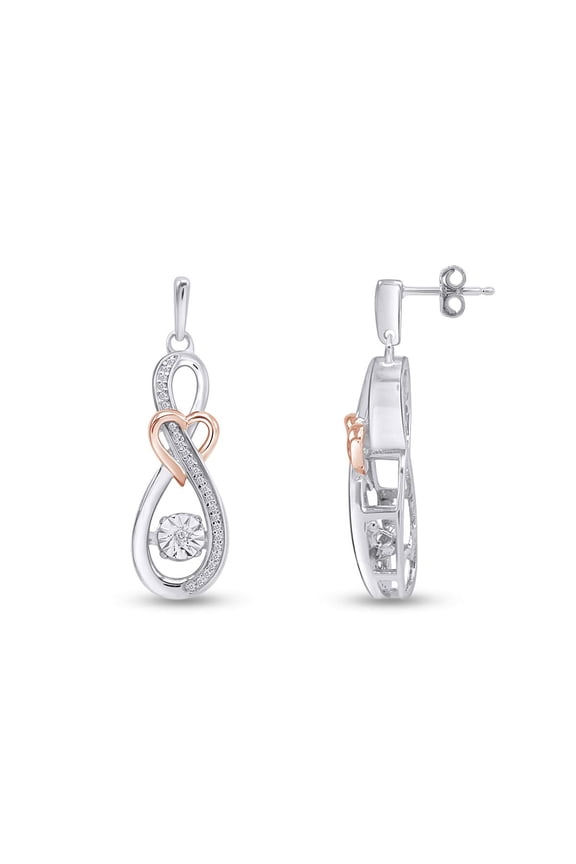 1/5 Cttw Dancing Natural Diamond Infinity Heart Drop Earring, Silver Earrings Dangle, 14K Rose Gold Over Sterling Silver Jewelry for Women
