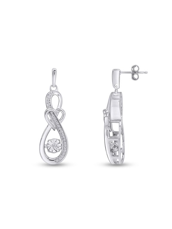 1/5 Cttw Dancing Natural Diamond Infinity Heart Drop Earring, Silver Earrings Dangle, 14K White Gold Over Sterling Silver Jewelry for Women