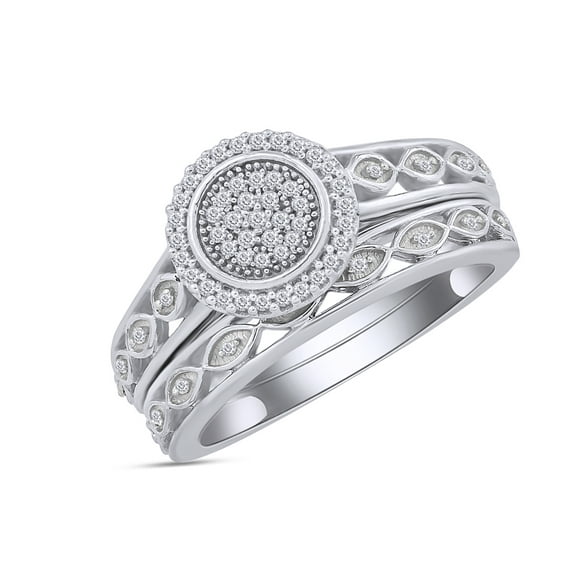 AFFY 1/5 Cttw Round Cut Natural Diamond Frame Bridal Set Wedding Ring In 14K Gold Over Sterling Silver (0.2 Cttw, I2-i3 Clarity)