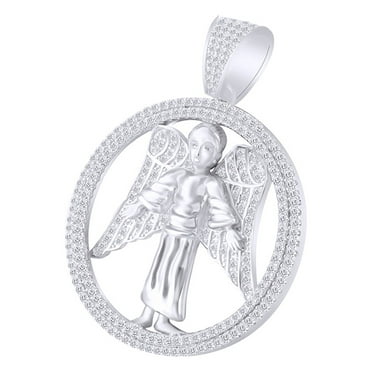 AFFY 1.5 Cttw Round Cut White Natural Diamond Hip Hop Jewelry Hallow Ring Angel Pendant In Sterling Silver