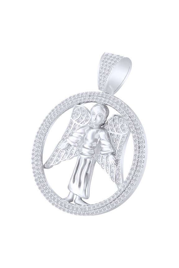 1.5 Cttw Round Cut White Natural Diamond Hip Hop Jewelry Hallow Ring Angel Pendant In Sterling Silver