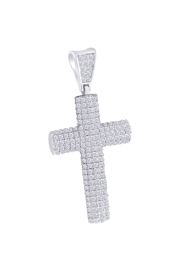 1.5 Cttw Round Cut White Natural Diamond Iced Out Jewelry Hip Hop Cross Pendant In 10k Solid White Gold