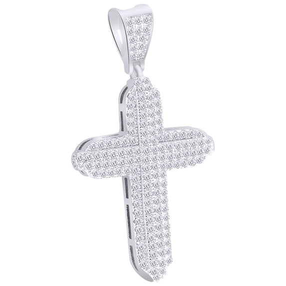 AFFY 1.5 Cttw Round Shape White Natural Diamond Hip Hop Jewelry Cross Charm Pendant In 10k Solid White Gold