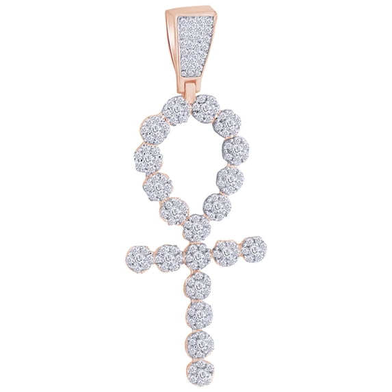 AFFY 1.5 Cttw Round Shape White Natural Diamond Iced Out Hip Hop Open Cross Charm Pendant In 10k Solid Rose Gold