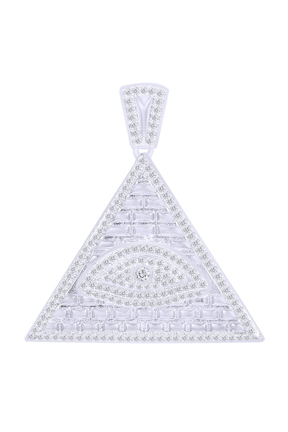 1.5 Cttw Round White Natural Diamond Iced Out Hip Hop Jewelry Evil Eye Pyramid Pendant In 10k Solid White Gold