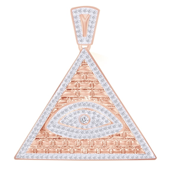 AFFY 1.5 Cttw Round White Natural Diamond Iced Out Hip Hop Jewelry Evil Eye Pyramid Pendant In 14k Solid Rose Gold