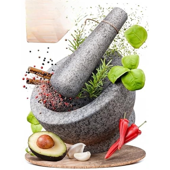 1.5 Cup-Capacity Mortar and Pestle Set - Unpolished Heavy Granite for Enhanced Performance and Organic Appearance