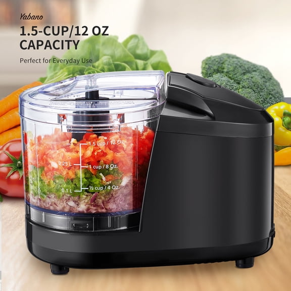 1.5 Cup Mini Electric Food Chopper, 100W One Touch Food Processor and Meat Grinder with Stainless Steel Blade, Compact Mixer for Chopping, Mincing, Mixing and Blending, Black