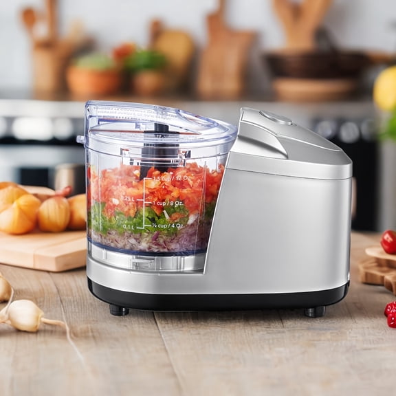 1.5 Cup One-Touch Electric Food Chopper, 100W Mini Processor with Stainless Steel Blade, Silver