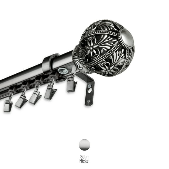 1.5" Dia Adjustable 110" to 156" Raquel Traverse Rod with Rings - Pewter