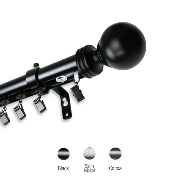 1.5" Dia Adjustable 110" to 156" Rhett Traverse Rod with Rings - Black