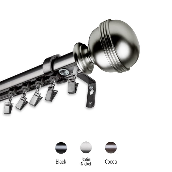 1.5" Dia Adjustable 110" to 156" Tricia Traverse Rod with Rings - Satin Nickel