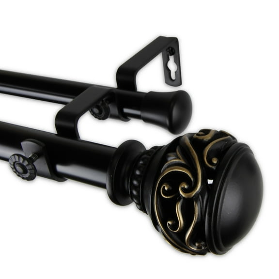 Leon Double Curtain Rod 1" OD 28-48 inch - Black