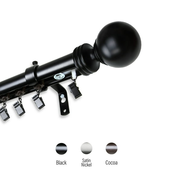 1.5" Dia Adjustable 28" to 48" Rhett Traverse Rod with Rings - Black