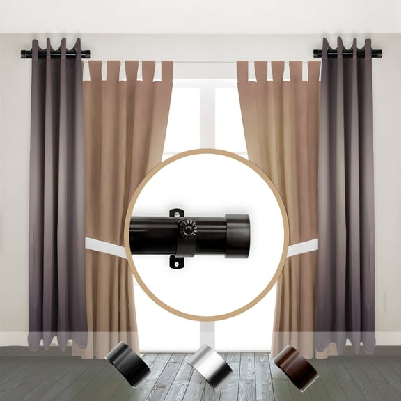 1.5" Dia Side curtain rod Adjustable 12" to 20" (Set of 2) - Black,(SIDE150-2)