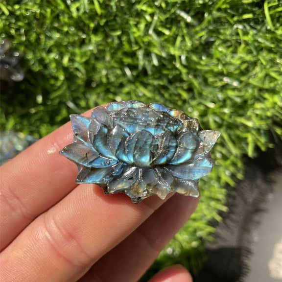 1.5 'Elongated Stone Lotus Hand Carved Quartz Crystal Buddhist Random 1 Piece -