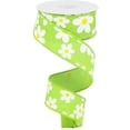 thumbnail image 1 of 1.5" Flower Daisy Ribbon: Lime Green (10 Yards) Summer Spring Floral Wired Ribbon RG0193433TR74609-33, 1 of 1