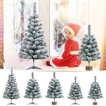 1.5 Ft Christmas Tree Green Tabletop Christmas Tree with Snow Flocked Mini Xmas Pine Tree with Plastic Stand for Indoor Outdoor Holiday Home Decoration