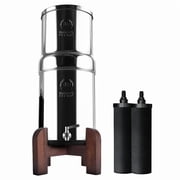 PHOENIX GRAVITY 1.5 Gallon Gravity Water Filter AISI 304 Countertop Water Filter System with NSF/ANSI 42 & 372 Certified 2 Smart Carbon Filters Cartridge Teak Wood Stand Stainless Steel Tap Included