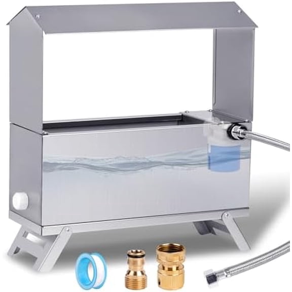 1.5 Gallon Automatic Chicken Waterer,Stainless Steel Chicken Water Feeder with Leg,Automatic Water Dispenser for Poultry Duck with Float Valve Kit,Hose and 1/2" to 3/4" GHT Adapter$$Garden & Patio