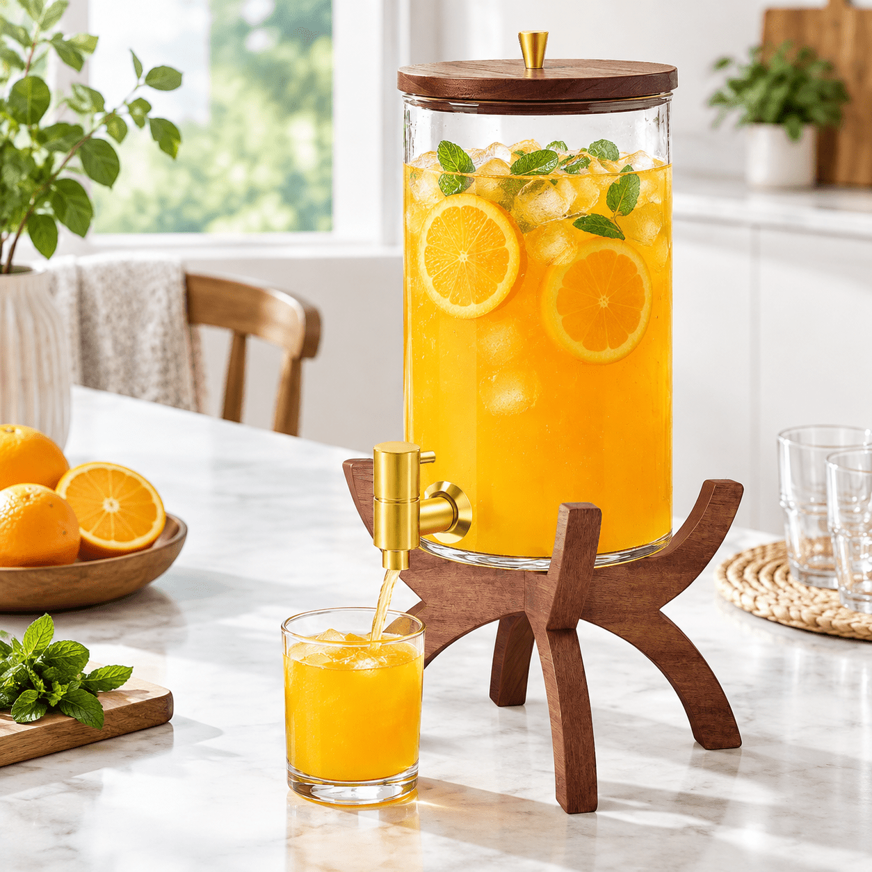 1.5 Gallon Beverage Dispenser with Cross Stand for Parties, Glass Drink ...