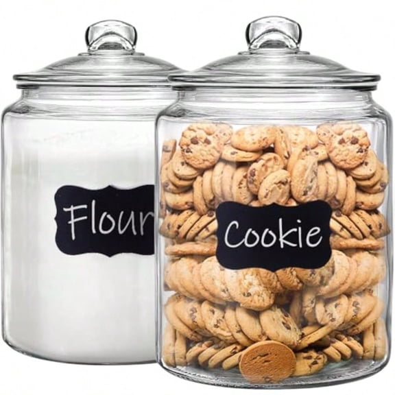 1.5 Gallon Glass Canister 2 Pack Cookie Jar Candy Jar with Airtight Lid Heavy Duty Glass Canisters for Kitchen Suitable for Flour Sugar Rice Pasta Beans Laundry Room Storage