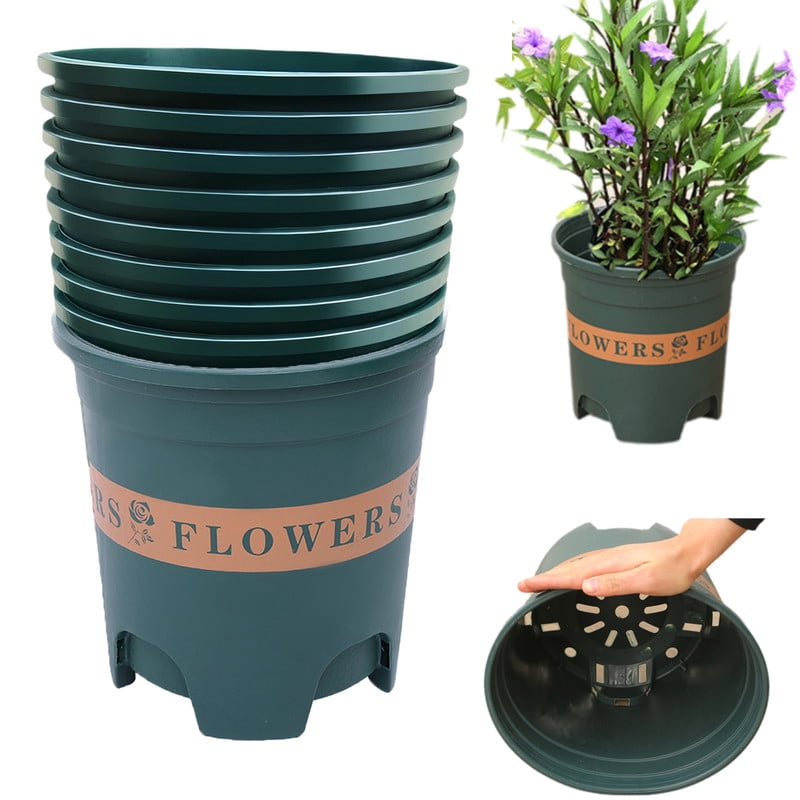 1.5 Gallon Plastic Nursery Pots, 7.5 Inch Round Plant Pots with Drainage Holes, 10 Pack Flower Pots for Outdoor Indoor Plants, Flowers, Gardening Gifts for Women, Green