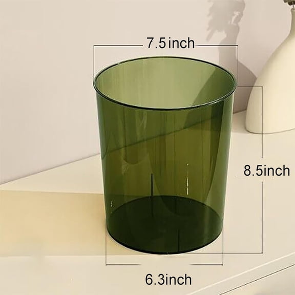 1.5-Gallon Round Clear & Green Plastic Wastebasket for Bathroom Dorm Office Craft Room Compact Spaces
