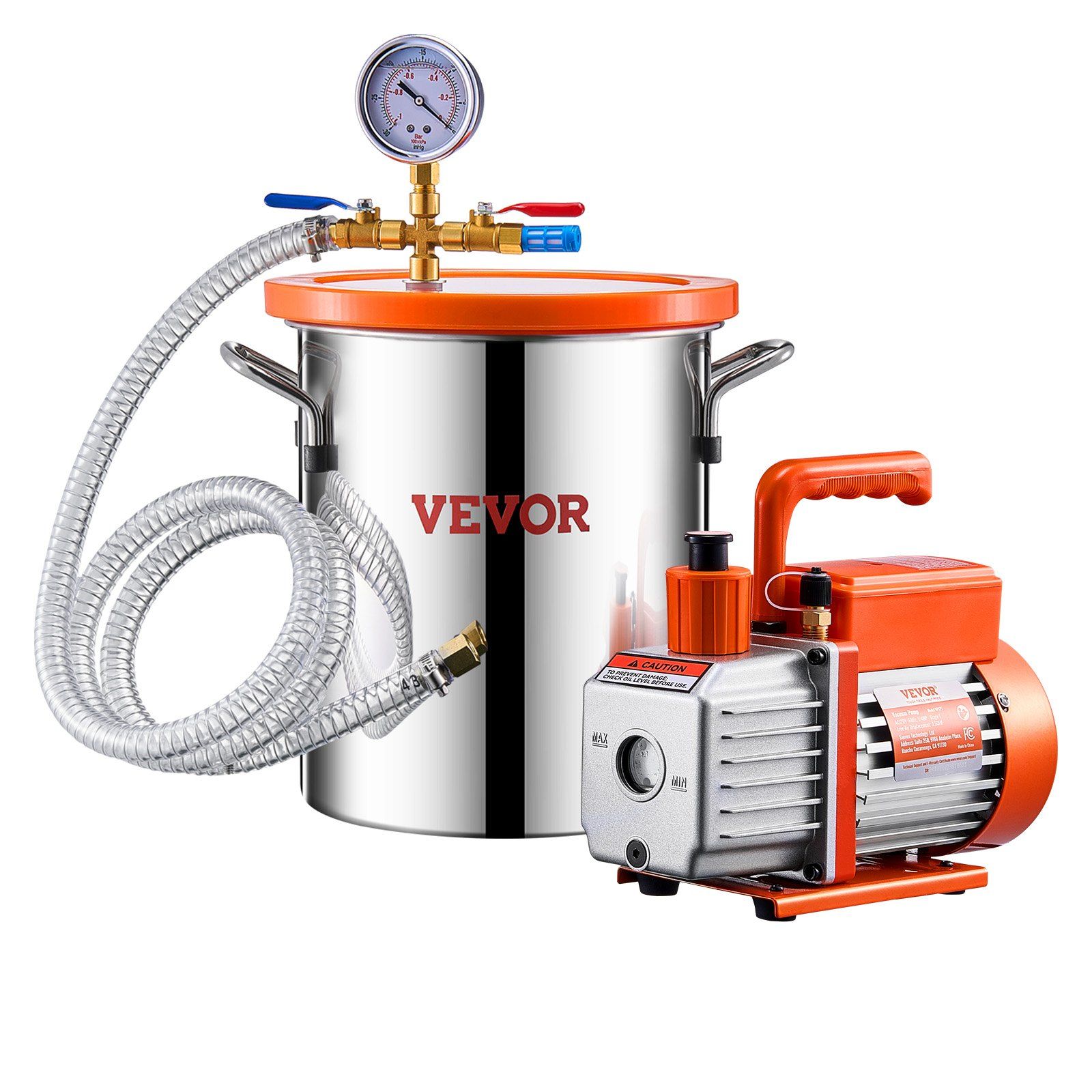 1.5 Gallon Vacuum Chamber 3.5CFM Single Stage Pump Degassing Chamber Kit, High-Performance 5Pa Ultimate Vacuum, Stainless Steel Chamber with Transparent Acrylic Lid, Complete Accessories