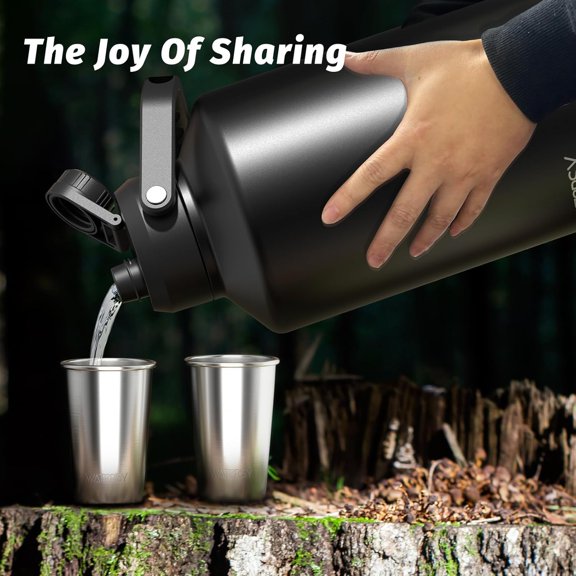 1.5 Gallon Water Bottle Insulated (Cold for 48 Hrs), & Leak Proof, 196oz Stainless Steel Water Jug, Big thermos, Large Water Bottle with Handle for Gym, Hiking, Camping & Travel, Black