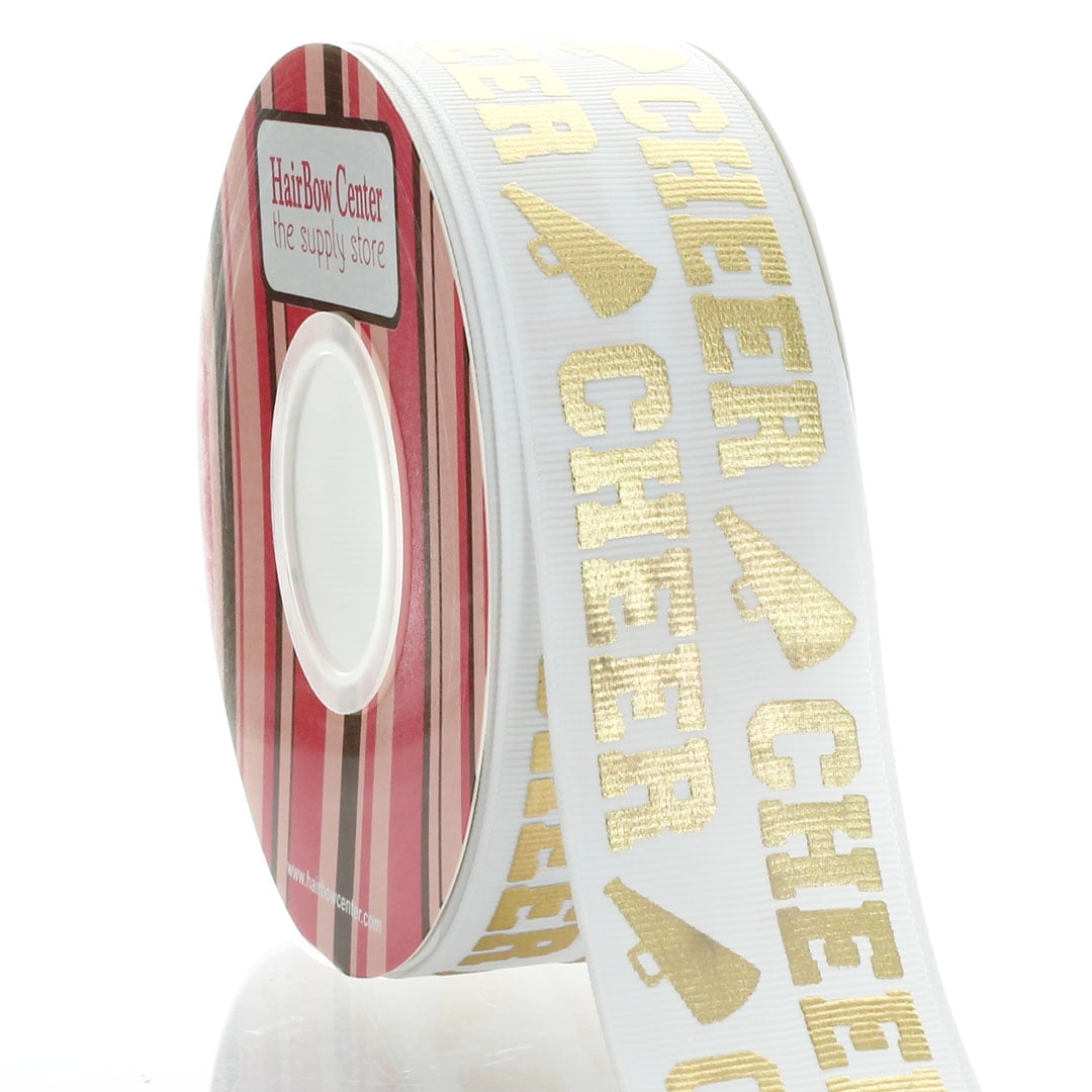 1.5" Gold Cheer Text Grosgrain Ribbon 25yd
