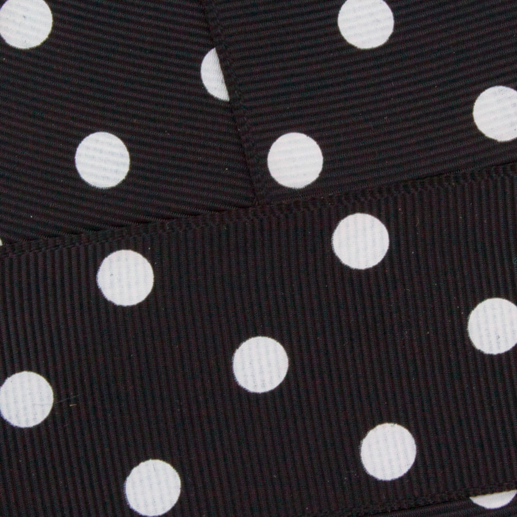 1.5" Grosgrain Ribbon White Dots 030 Black 5 Yard HBC Brand