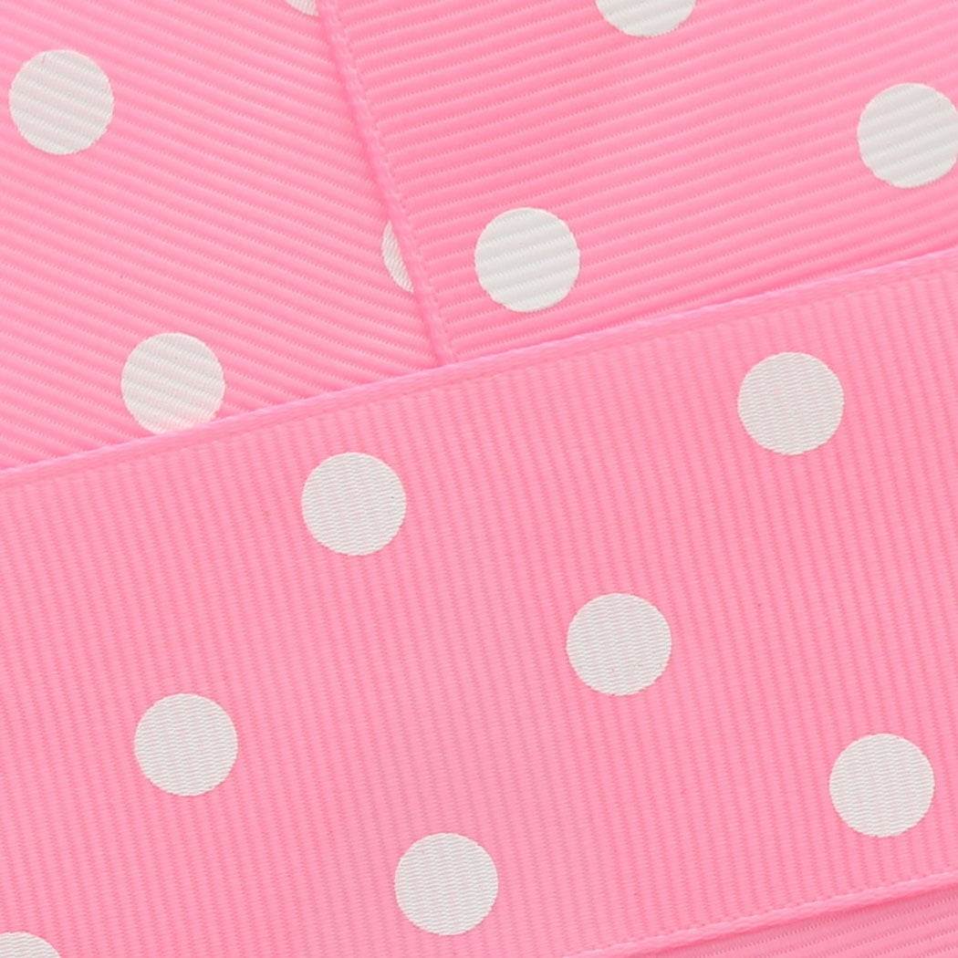 1.5" Grosgrain Ribbon White Dots 143 Bubblegum Pink 100 Yard