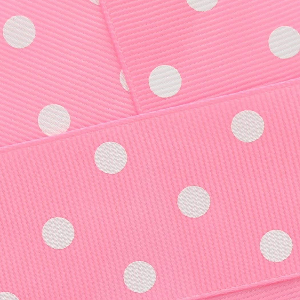 1.5" Grosgrain Ribbon White Dots 143 Bubblegum Pink 5yd