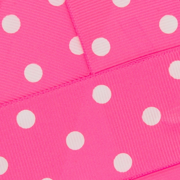 1.5" Grosgrain Ribbon White Dots 156 Hot Pink 100 Yard