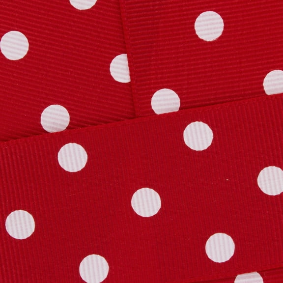 1.5" Grosgrain Ribbon White Dots 250 Red 100 Yard HBC Brand