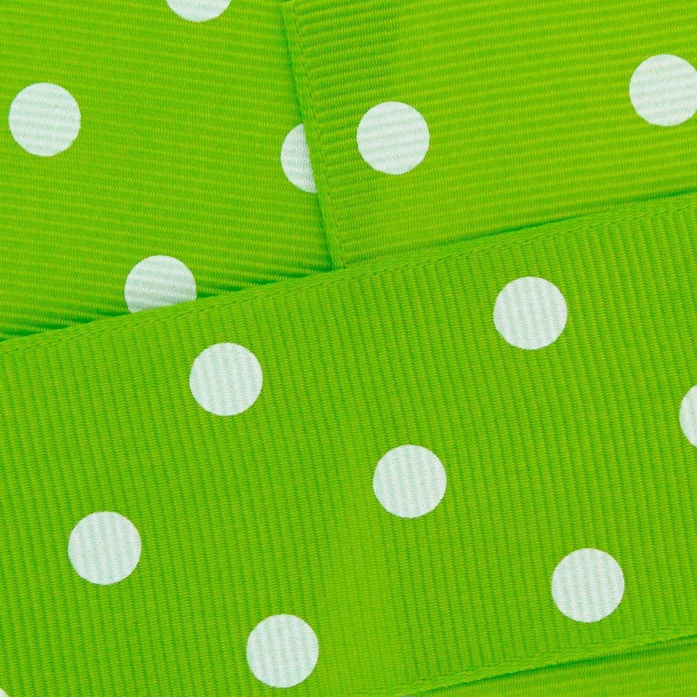 1.5" Grosgrain Ribbon White Dots 550 Apple Green 100 Yard HBC Brand