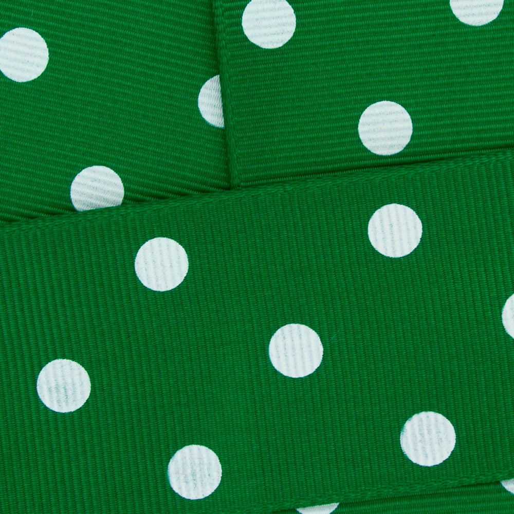 1.5" Grosgrain Ribbon White Dots 580 Emerald 100 Yard HBC Brand