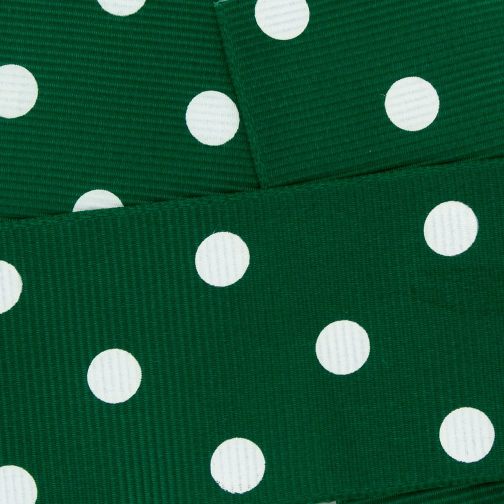 1.5" Grosgrain Ribbon White Dots 587 Forest Green 100 Yard HBC Brand