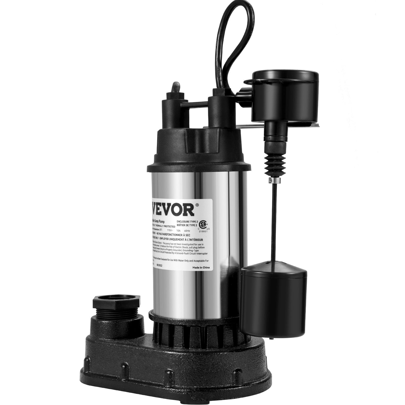 1.5 HP Submersible Sump Pump 6000 GPH with Float Switch for Basements