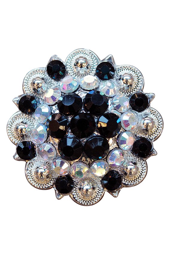 1.5" Hilason Western Style Crystal Silver Berry Rhinestone Bling Headstall , Saddle , Breast Collars Concho Black
