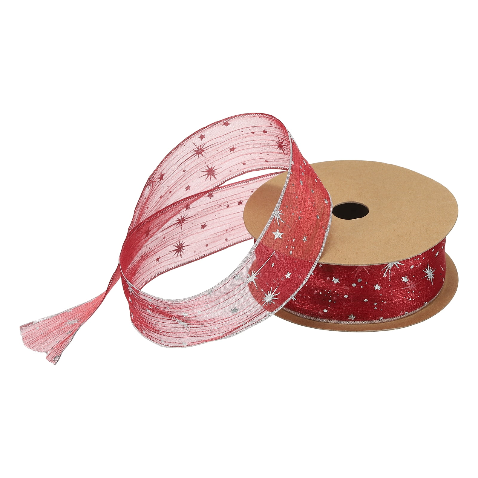 Snow Ribbon Food 1.5 Inch 20 Yard Star Organza Sheer Ribbon Sparkly Snow Yarn Ribbon ...
