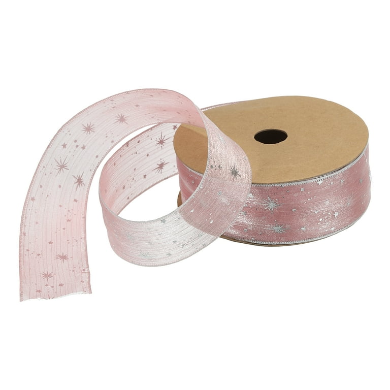 1.5 Inch 20 Yard Star Organza Sheer Ribbon Sparkly Snow Yarn Ribbon Pink  for Gift Wrapping Cake Box Bow