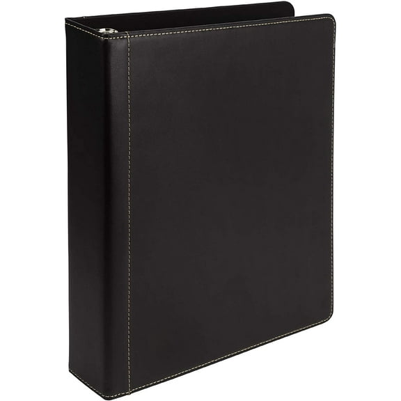 1.5 Inch 3 Ring Binder, Leather, Black with Contrast Stitching, 8.5 x 11 Inch, 3 Rings, Notebook Binder, Portfolio Organizer, Planner, Journal