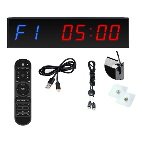 1.5 Inch 6-Digit LED Fitness Timer with Wireless Remote, Aluminum Alloy Interval Countdown Stopwatch for Boxing Gym Training Tabata EMOM(blue)