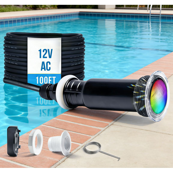 1.5 Inch AC12V Pool Lights for Inground Pool, Direct Replacement for Pentair GloBrite, Inground Pool & Spa Light, IP68 Waterproof, 100 ft Cord