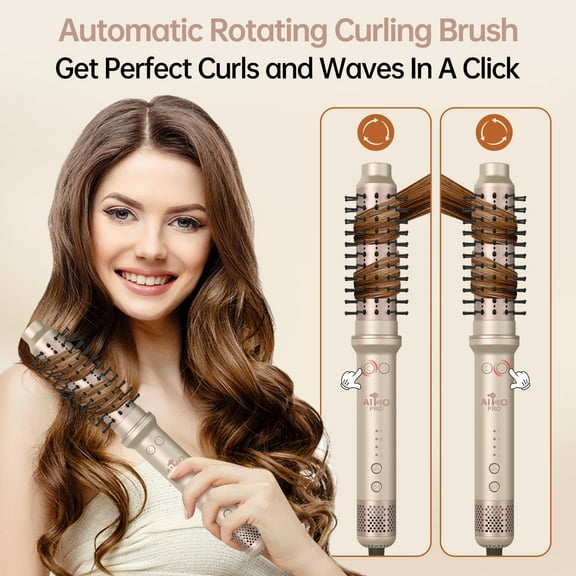 1.5 Inch Auto Rotating Curling Brush, Spinning Heated Thermal Round Brush Volumizer, 3 in 1 Ionic Hair Brush Styler for Long Medium Hair, 3 Temp Settings, 30S Fast Heat-Up, Dual Voltage